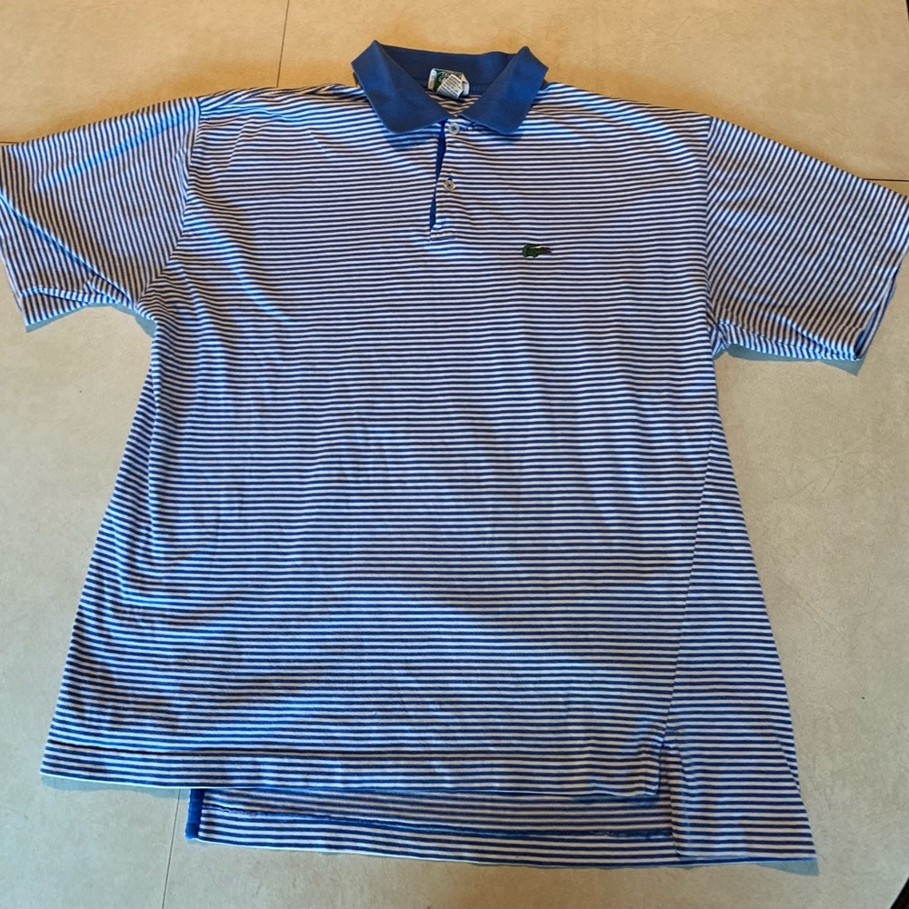 Lacoste Navy and White Striped Polo Shirt